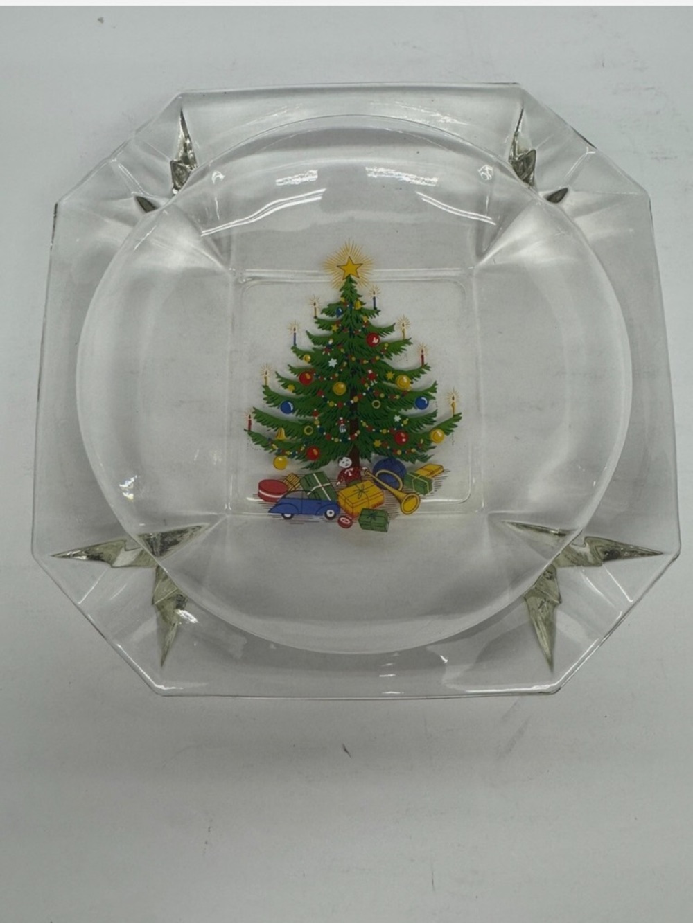 Vintage Cuthbertson Christmas Tree Glass Square Ashtray Trinket Dish